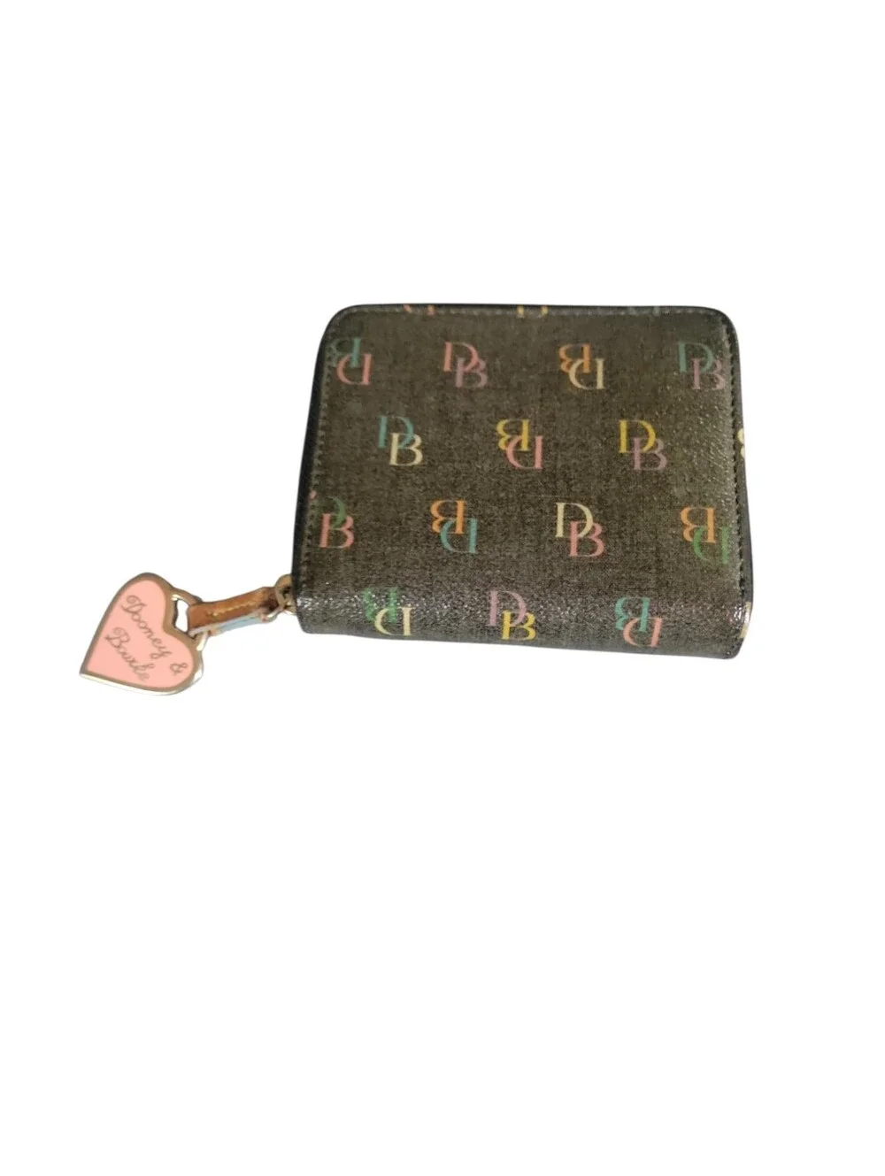 Dooney & Bourke Rainbow Multicolor DB Signature Logo Zip Wallet and Heart Charm - Picture 3 of 8